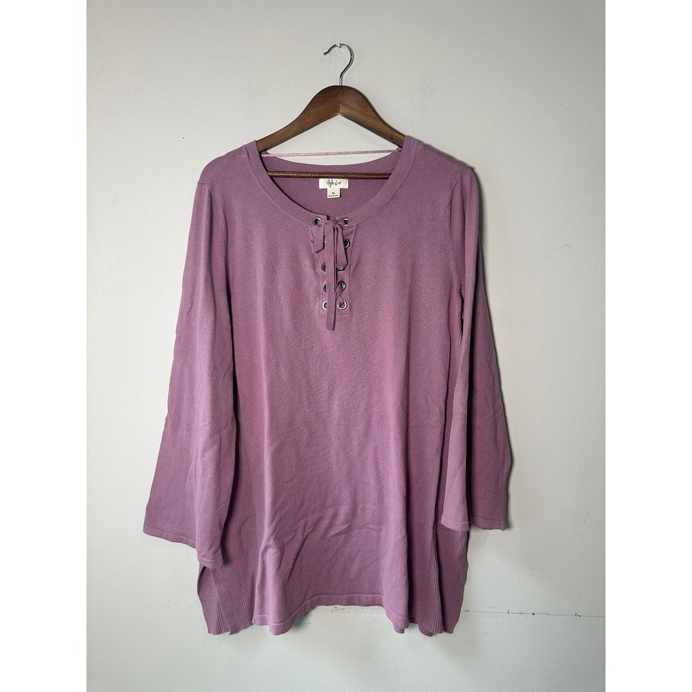 🎃 Style & Co Mauve Purple Lace Up Grommet Tunic Sweater XL